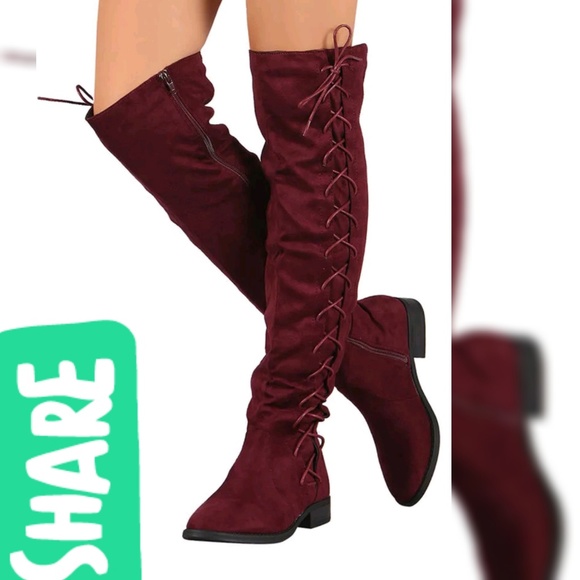 Shoes - RESTOCKED Boots over knee lace side Up color Wine